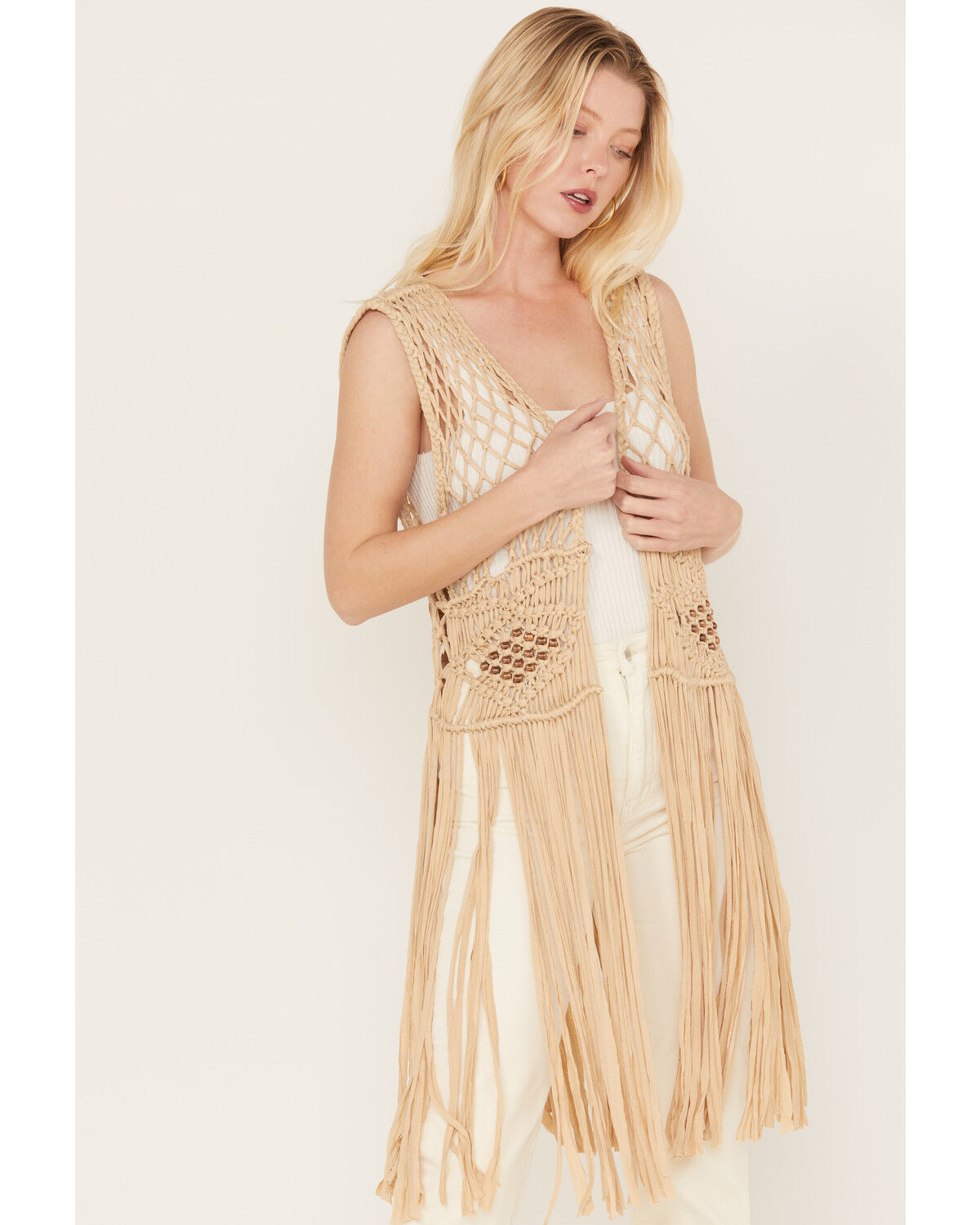 Image #2 - Shyanne Women's Macrame Fringe Vest, Taupe, hi-res