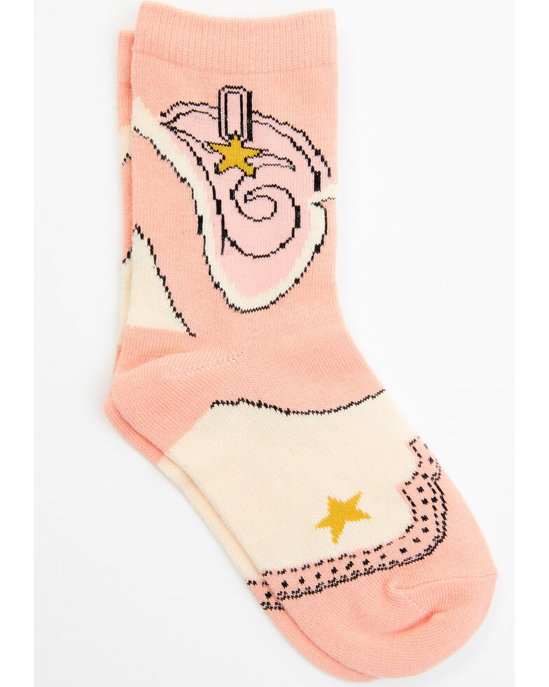 Rank 45 Girls' Pink Saddle & Stars Crew Socks, Pink, hi-res