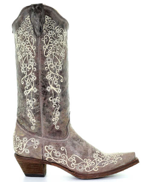 Image #2 - Corral Women's Crater with Bone Embroidery Western Boots - Snip Toe, Brown, hi-res