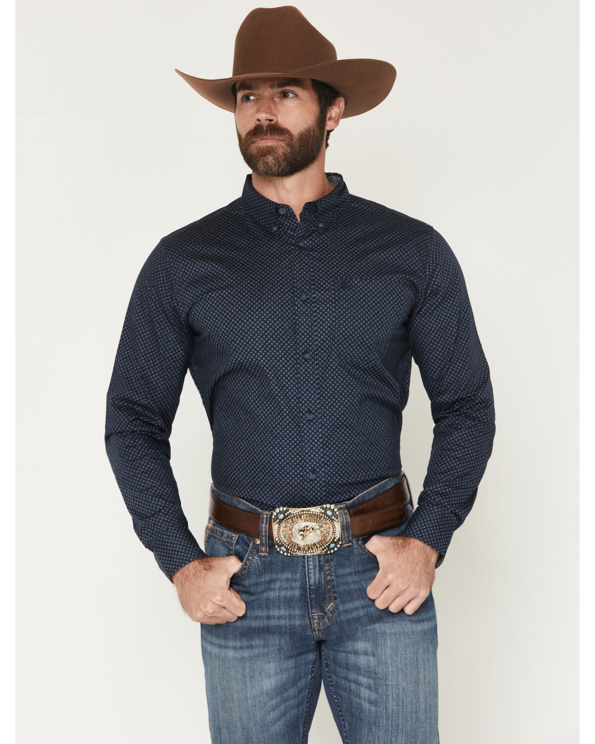 Image #1 - Cody James Men's Tripp Micro Geo Print Long Sleeve Button-Down Stretch Western Shirt, Navy, hi-res