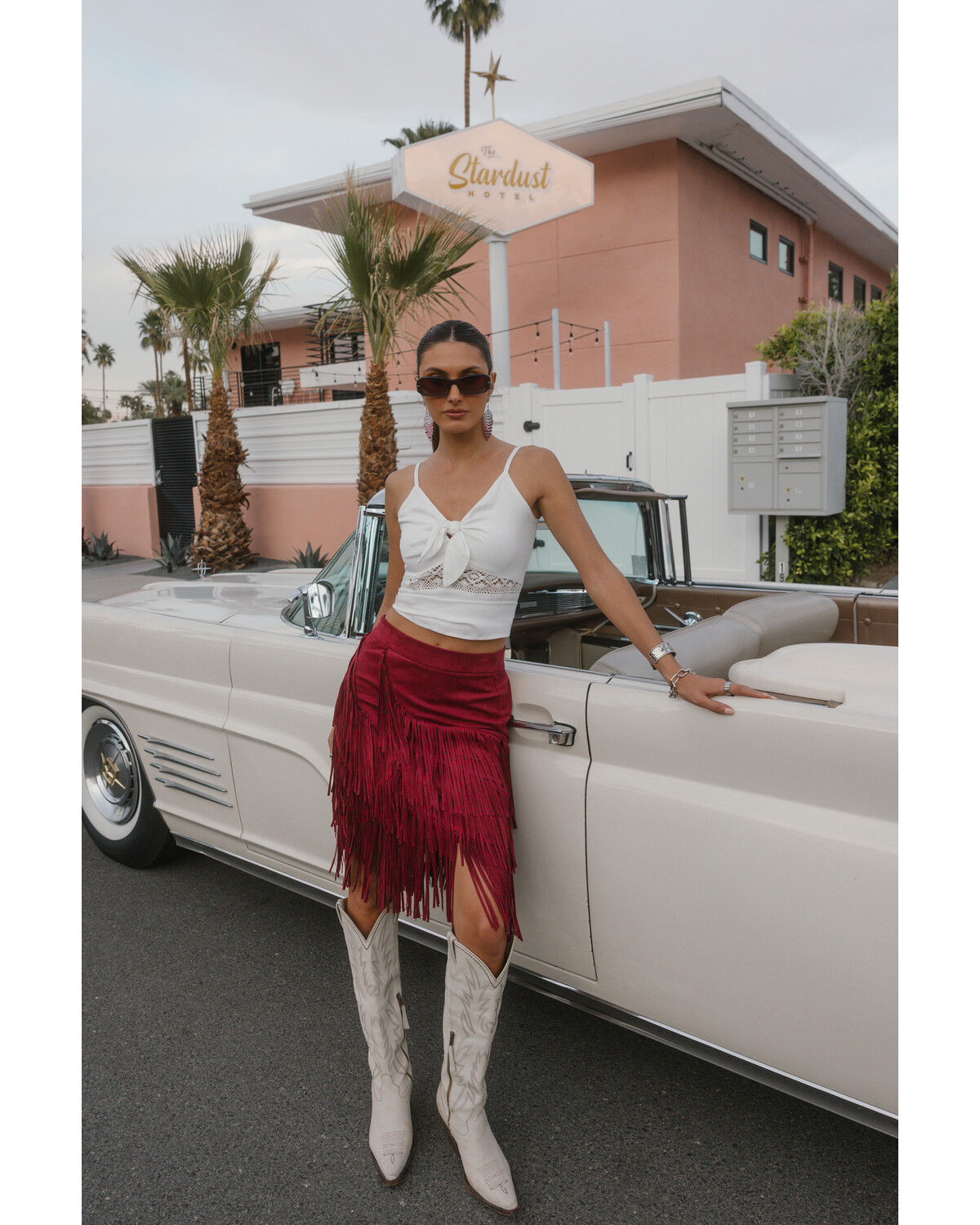Image #1 - Idyllwind Women's Tina Faux Suede Fringe Midi Skirt, Maroon, hi-res