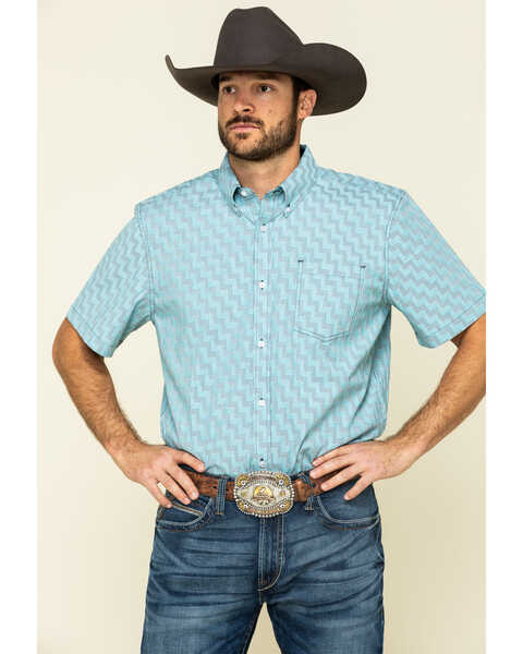 Cody James Core Men's Rodeo Clown Geo Print Short Sleeve Western Shirt , Blue, hi-res