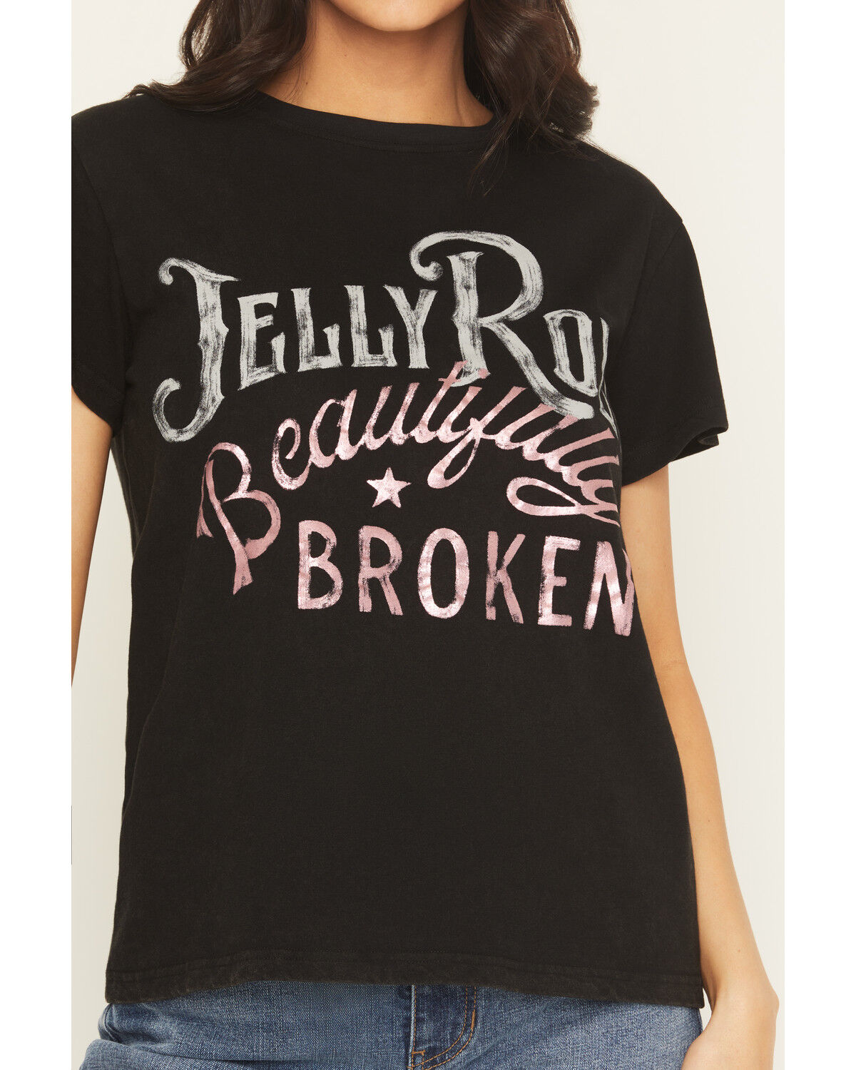 Image #3 - People of Leisure Women's Jelly Roll Beautifully Broken Short Sleeve Graphic Tee, Black, hi-res