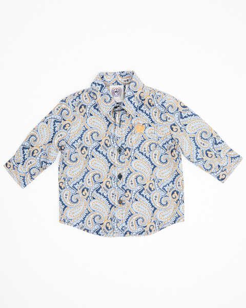 Image #1 - Cinch Infant Boys' Paisley Print Long Sleeve Button Down Western Shirt, Light Blue, hi-res