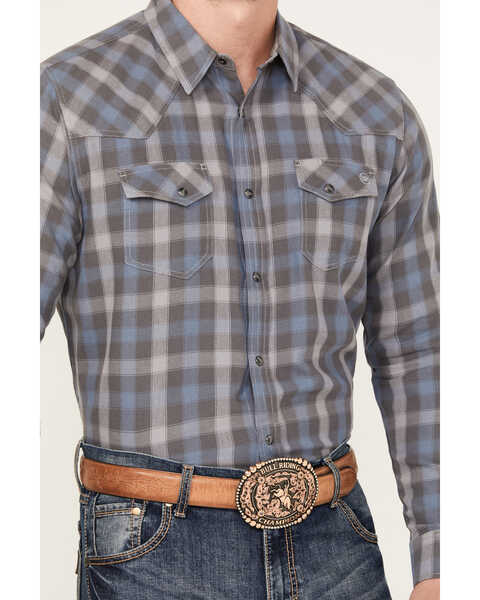 Image #3 - Blue Ranchwear Men's Eastland Plaid Print Long Sleeve Snap Shirt, Charcoal, hi-res