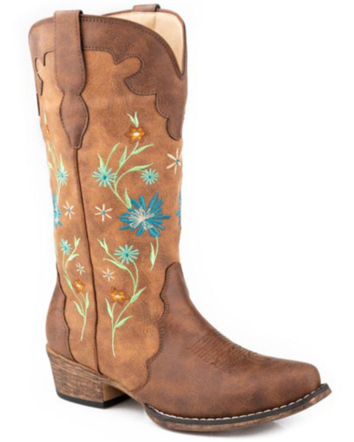 Image #1 - Roper Women's Riley Blossom Western Boots - Snip Toe, Tan, hi-res