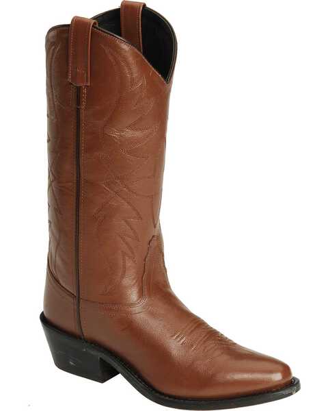 Image #1 - Old West Men's Smooth Leather Western Boots - Medium Toe, Tan, hi-res