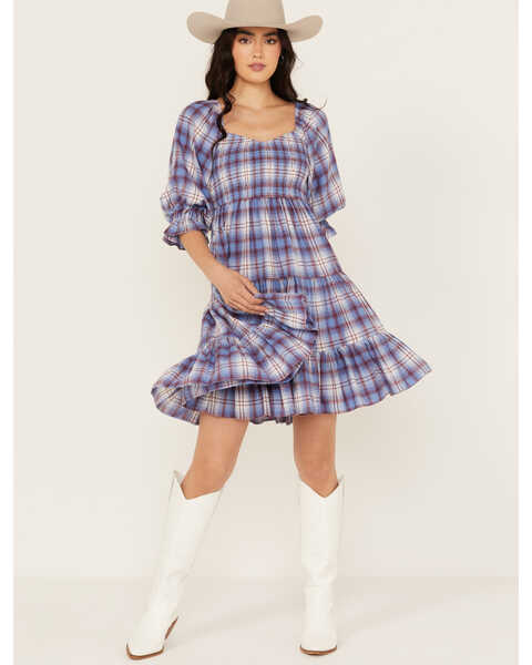 Image #1 - Yura Women's Plaid Print Tier Dress, Blue, hi-res