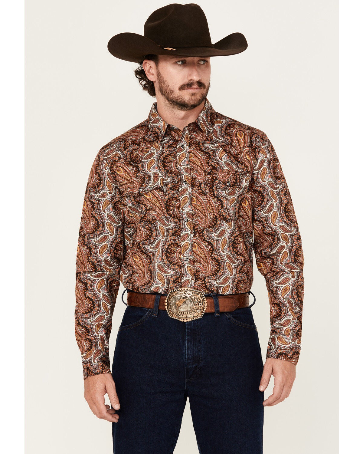 Cody James Men's Dennis Paisley Print Long Sleeve Snap Western Shirt, Rust, hi-res