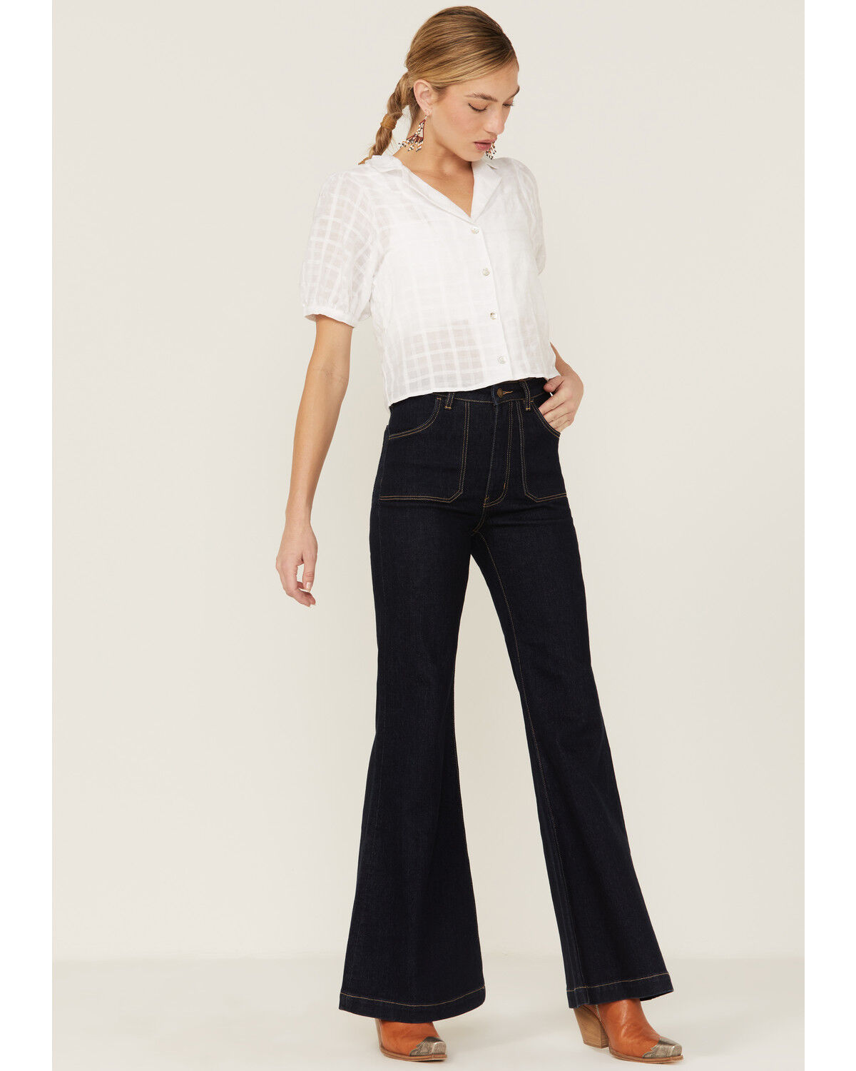 Image #1 - Rolla's Women's Eastcoast Dark Wash High Rise Flare Jeans, Dark Blue, hi-res
