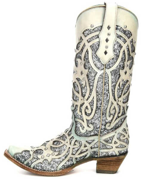 Image #3 - Corral Women's White Turquoise Glitter Chameleon Sun Boots - Snip Toe , , hi-res