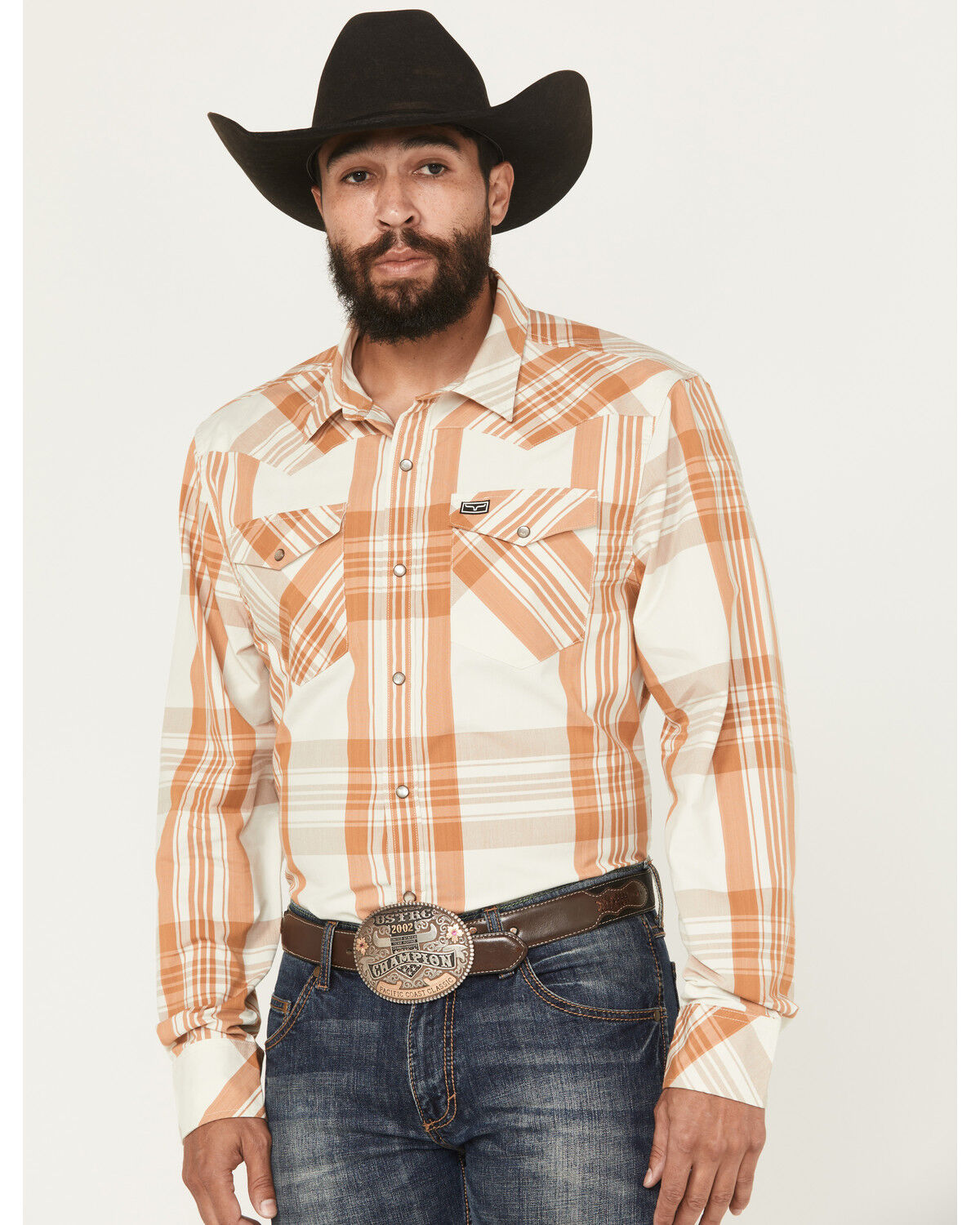 Image #1 - Kimes Ranch Men's Double R Plaid Print Long Sleeve Snap Western Shirt, Brown, hi-res