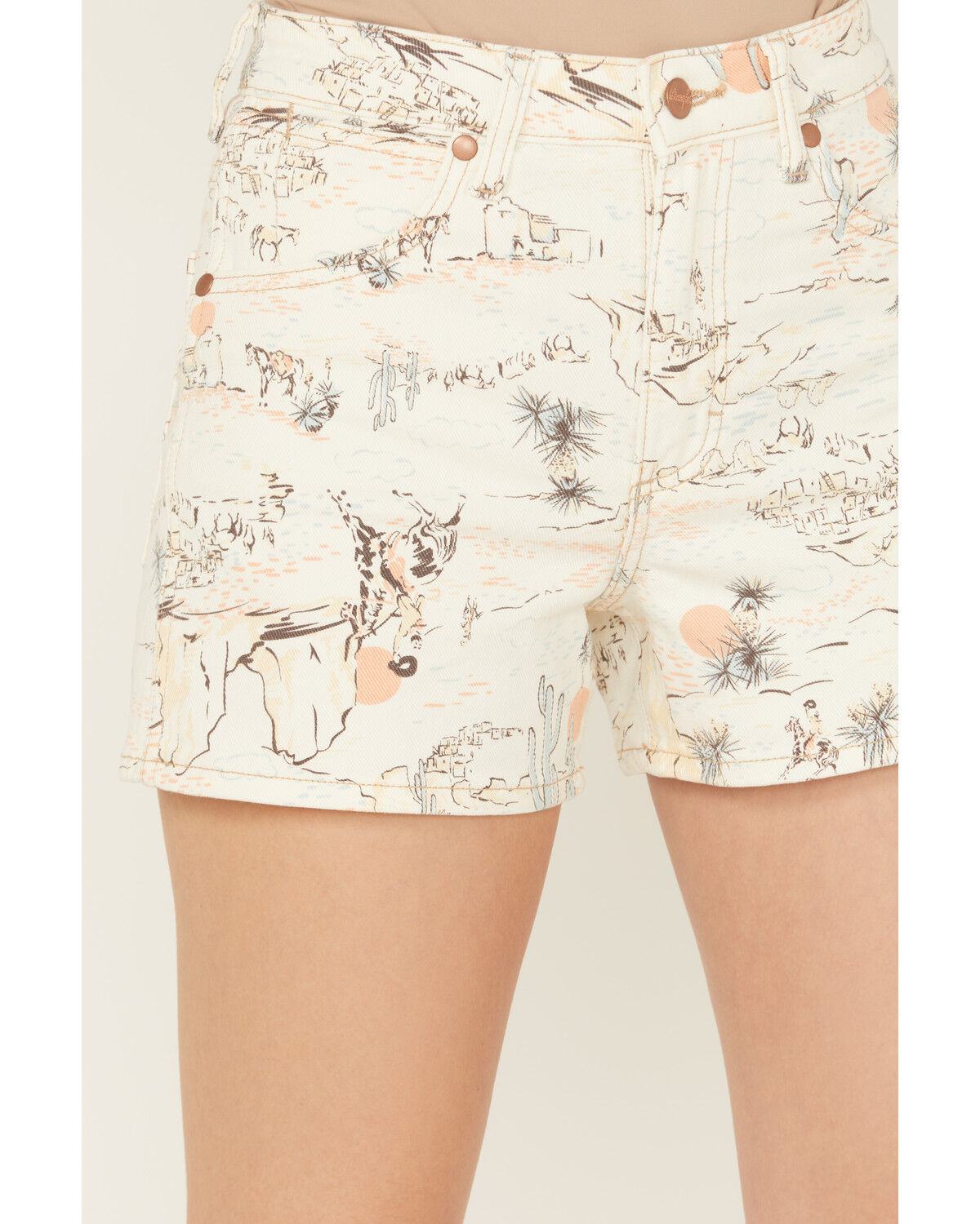 Image #2 - Wrangler Women's High Rise Sundown Printed Cowboy Stretch Denim Shorts, White, hi-res