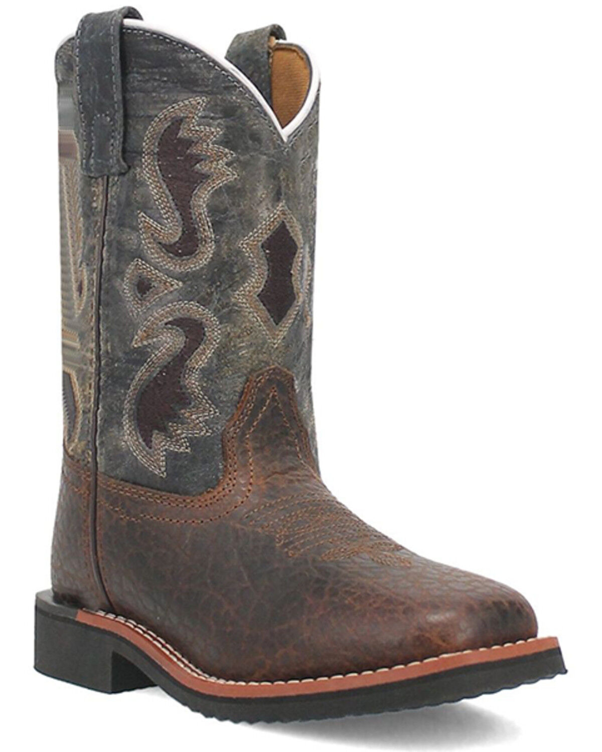 Image #1 - Dan Post Boys' Creek Western Boots - Broad Square Toe, Brown/blue, hi-res