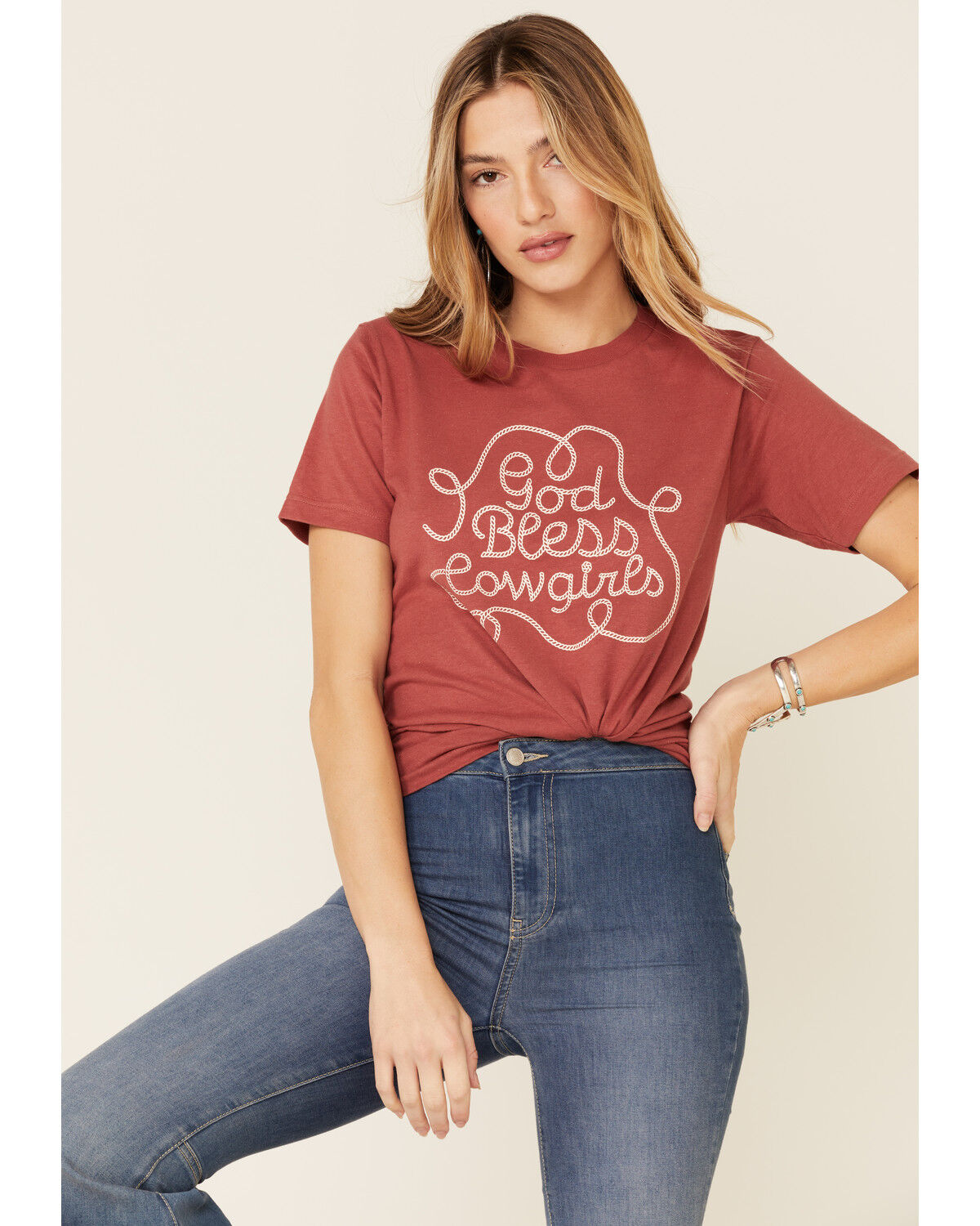 Image #1 - Ali Dee Women's God Bless Cowgirls Graphic Tee, Rust Copper, hi-res