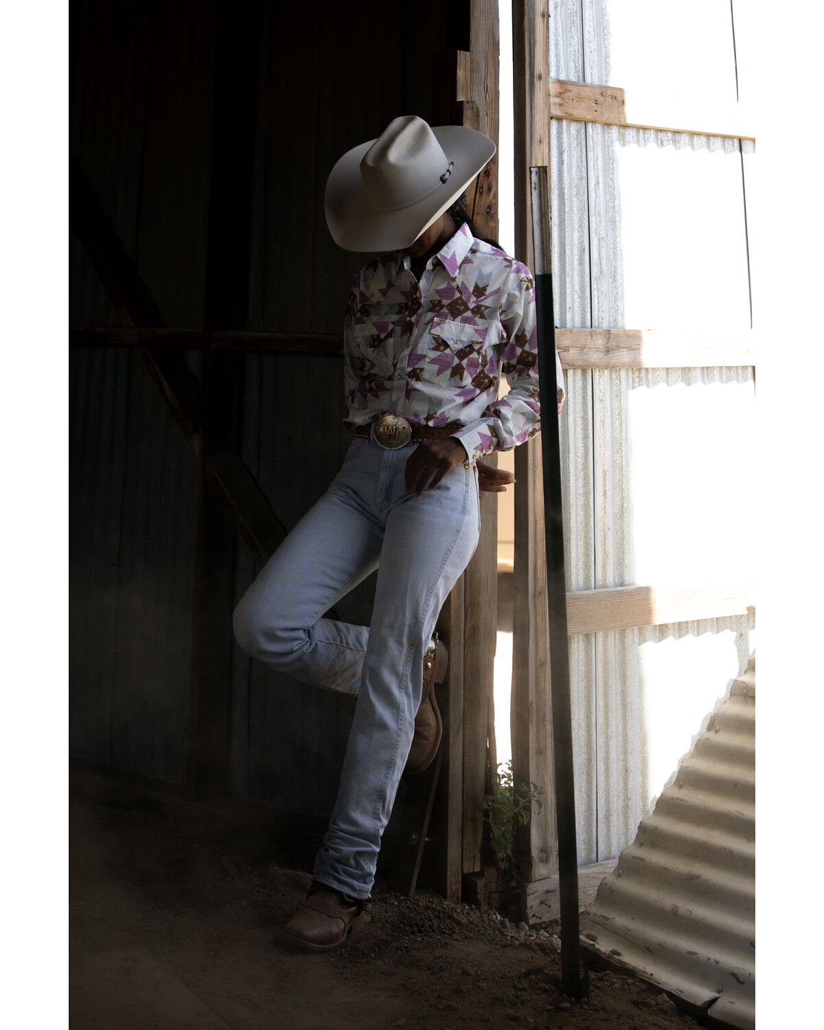 Image #1 - Cowboygirl by Jenna Paulette Women's Patchwork Print Long Sleeve Pearl Snap Western Shirt, Lavender, hi-res