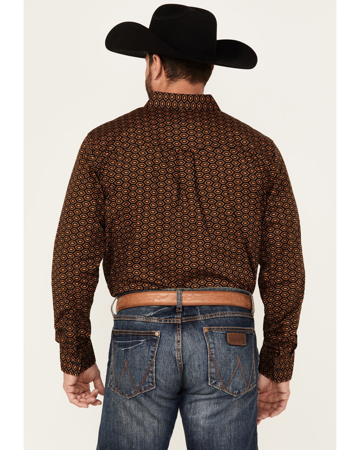Image #4 - RANK 45&reg; Men's Trench Jacquard Geo Print Long Sleeve Button-Down Stretch Western Shirt, Black, hi-res