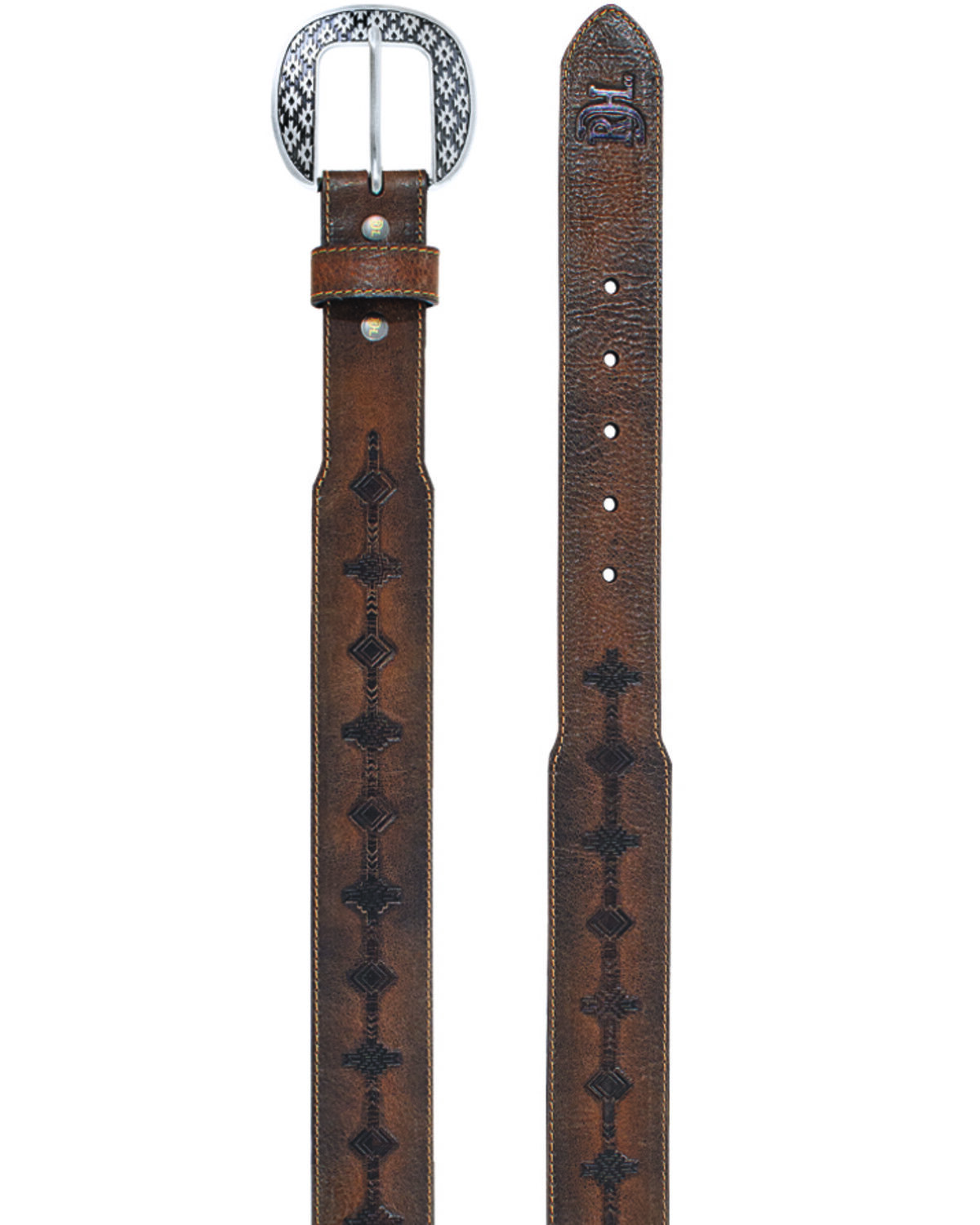 Image #1 - Red Dirt Hat Men's Southwestern Print Leather Belt, Brown, hi-res