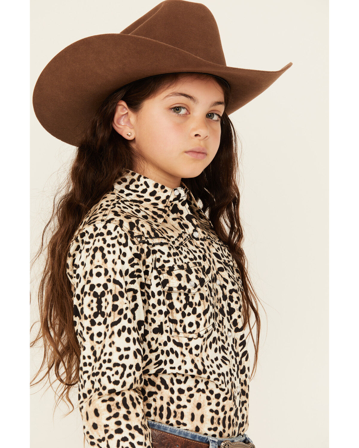 Image #2 - Cowgirl Hardware Girls' Leopard Print Long Sleeve Snap Western Shirt, Natural, hi-res
