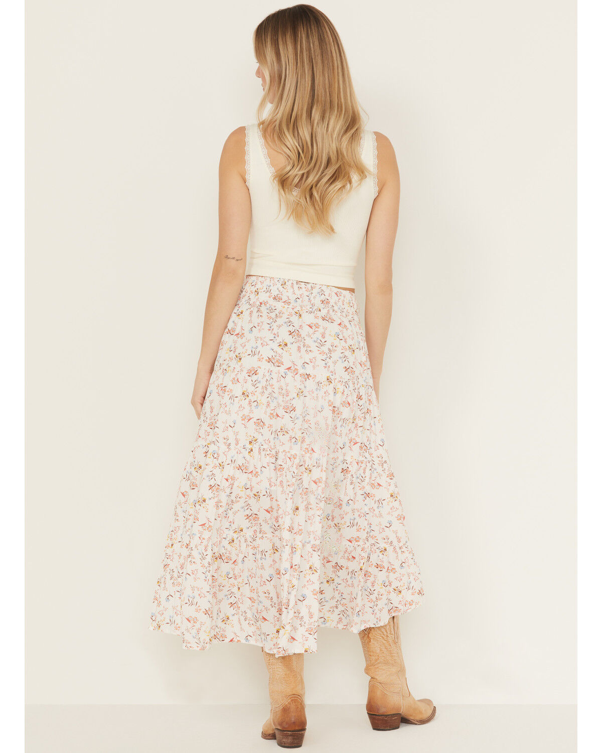 Image #3 - Wild Moss Women's Floral Print High-Low Midi Skirt, Ivory, hi-res