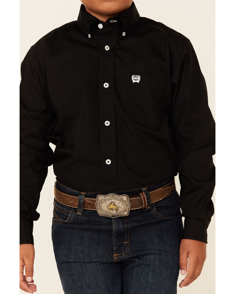 Cinch  Boys' Black Long Sleeve Shirt, Black, hi-res