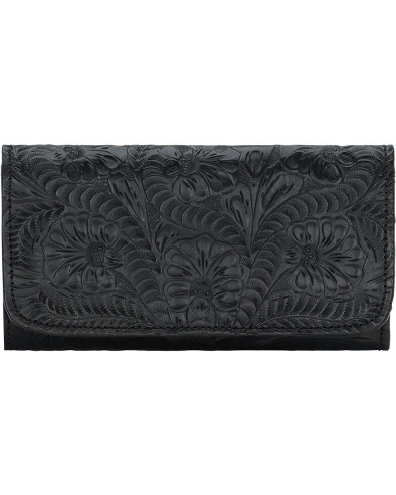 American West Women's Tri-Fold Wallet with Snap Closure, Black, hi-res