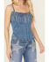 Image #2 - Rock & Roll Denim Women's Medium Wash Metal Fringe Denim Corset, Medium Wash, hi-res