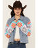 Image #1 - Mystree Women's Crochet Sleeve Medium Wash Denim Jacket, Blue, hi-res