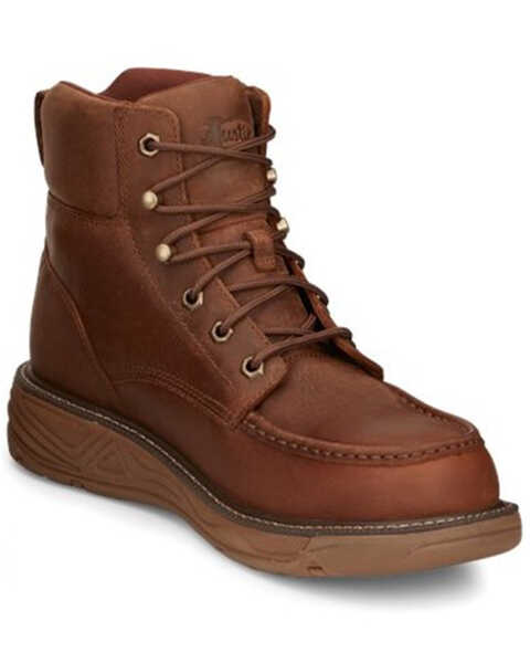 Image #1 - Justin Men's Rush Waterproof 6" Lace-Up Wedge Work Boots - Composite Toe, Brown, hi-res