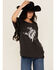 Image #1 - Originality Women's Cowboy Lace Short Sleeve Graphic Tee, Black, hi-res