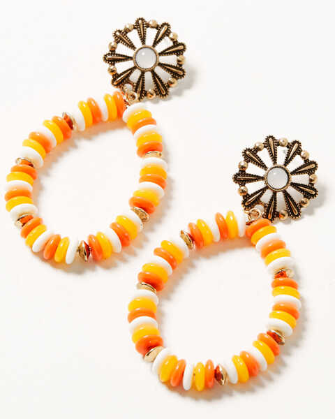 Shyanne Women's Orange Sequin Teardrop Post Earrings, Silver, hi-res