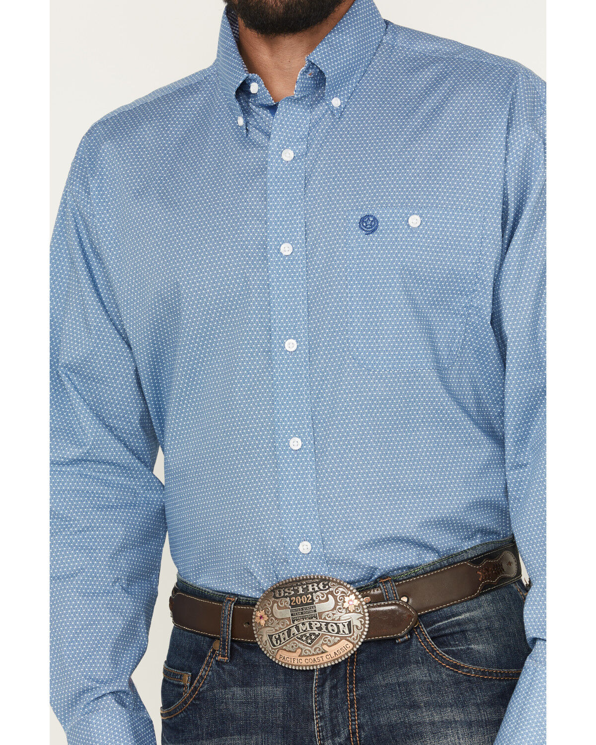 Image #3 - George Strait by Wrangler Men's Geo Print Long Sleeve Button-Down Stretch Western Shirt, Blue, hi-res