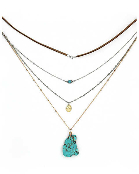 Image #1 - Prime Time Jewelry Women's 4-Piece Silver & Gold Turquoise Layered Necklace Set, Gold, hi-res
