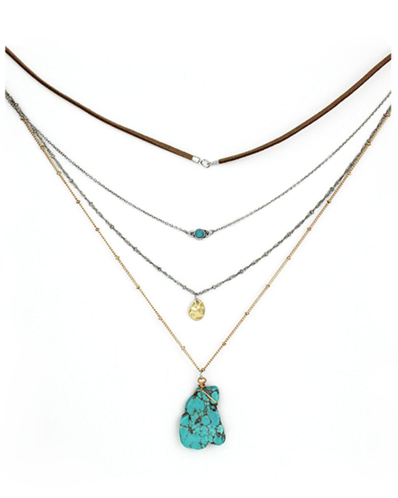 Prime Time Jewelry Women's 4-Piece Silver & Gold Turquoise Layered Necklace Set, Gold, hi-res