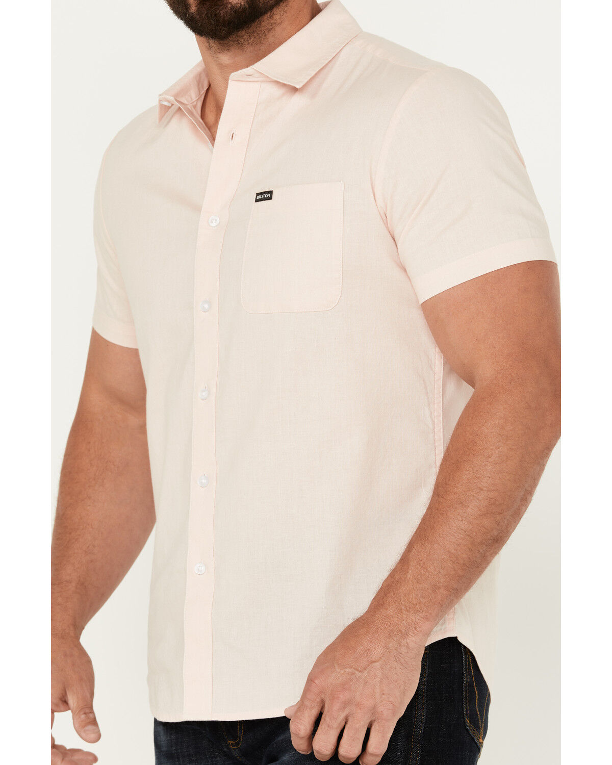Image #3 - Brixton Men's Charter Solid Short Sleeve Button-Down Shirt, Light Pink, hi-res