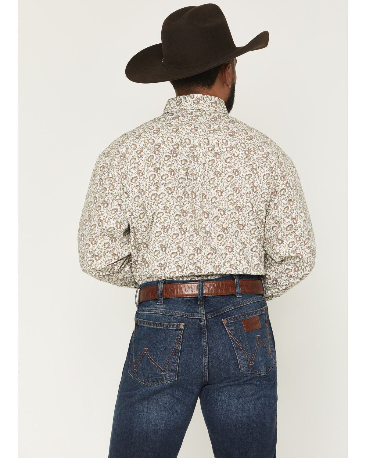Image #4 - George Strait by Wrangler Men's Paisley Print Long Sleeve Button-Down Stretch Western Shirt, Brown, hi-res