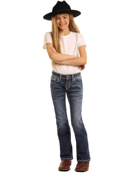 Rock & Roll Denim Girls' Star & Horseshoe Medium Bootcut Jeans, Blue, hi-res