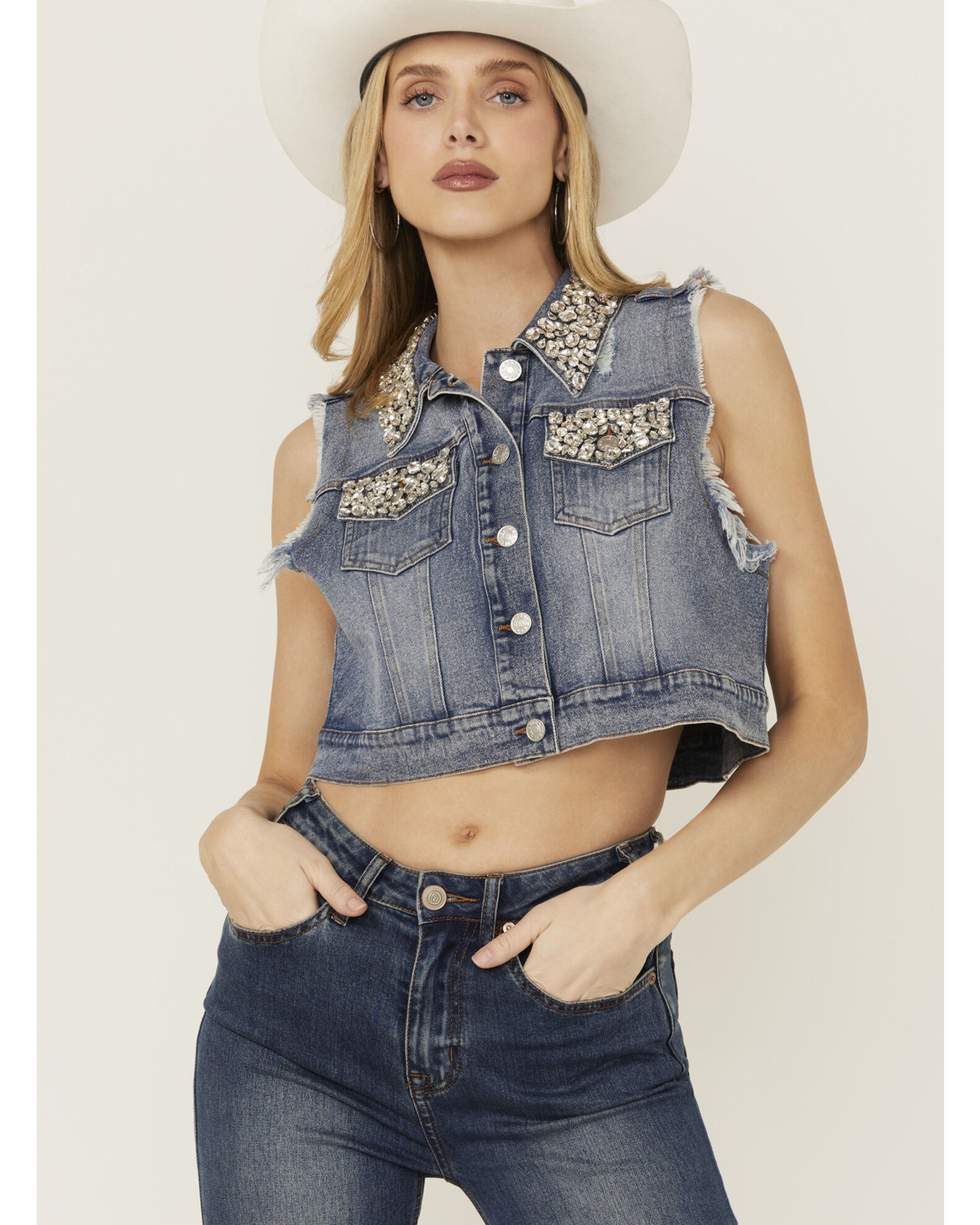 Cropped denim vest clearance