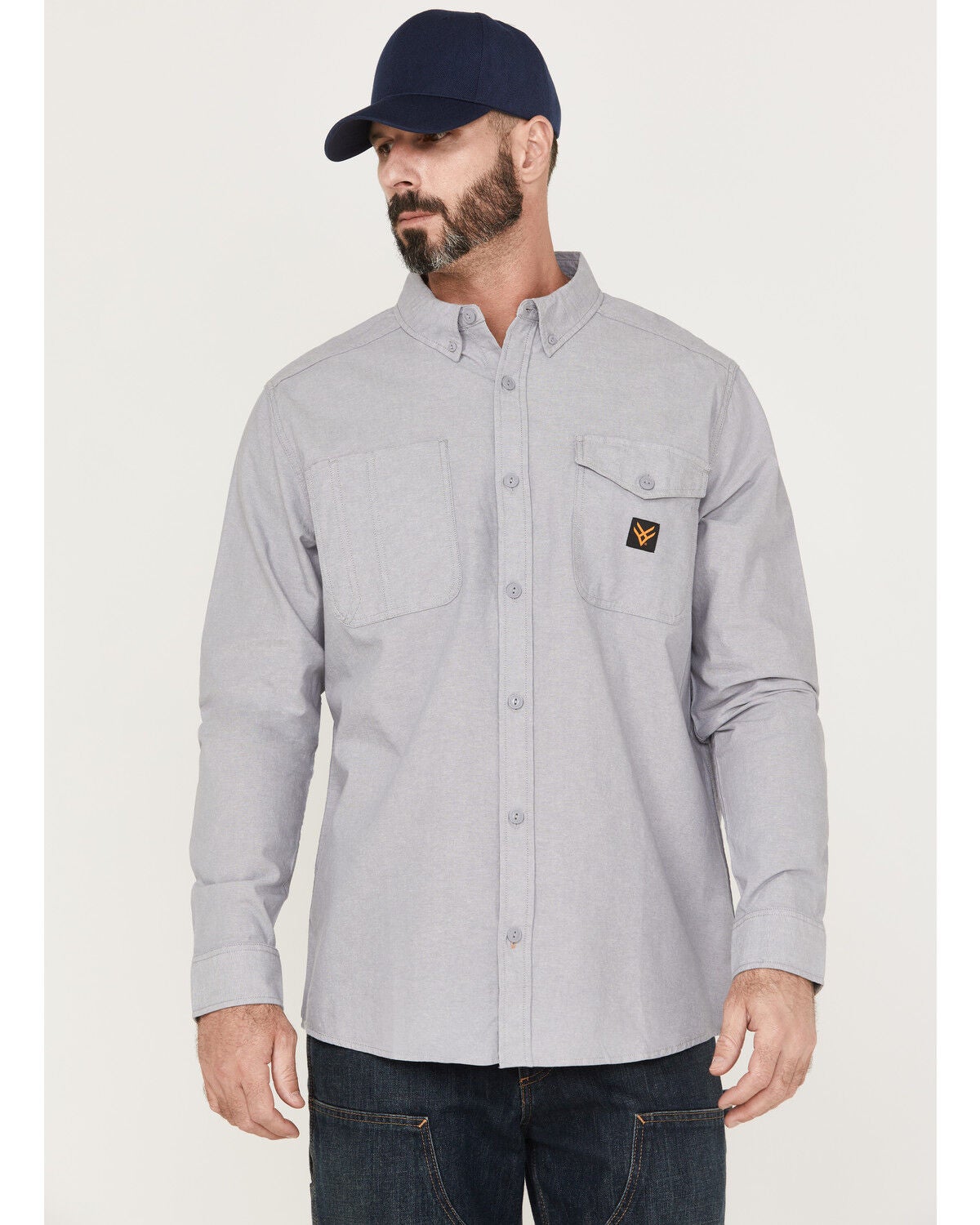 Hawx Men's Chambray Sun Protection Western Shirt, Grey, hi-res