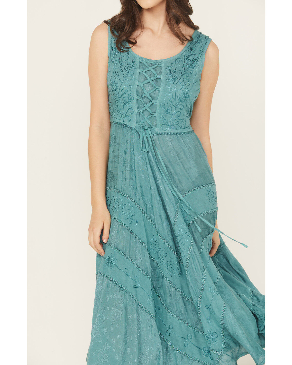 Image #3 - Scully Women's Lace-Up Jacquard Midi Dress, Teal, hi-res