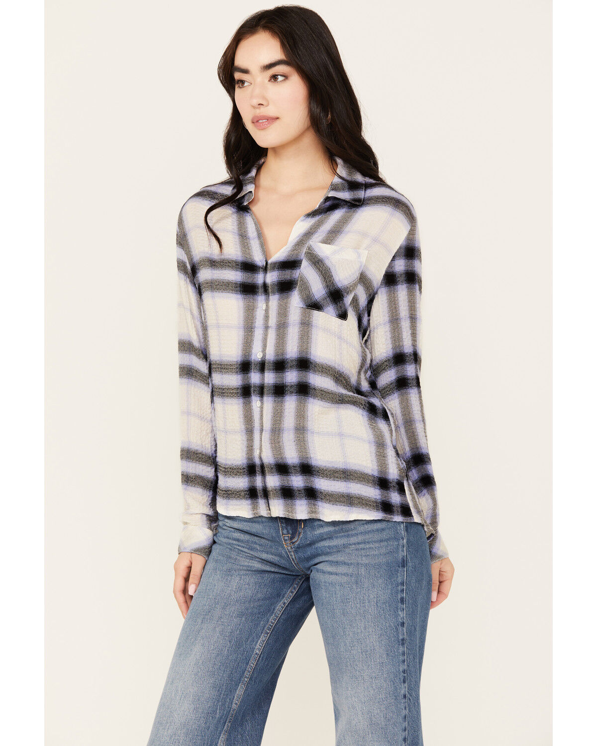 Image #2 - North River Women's Crinkle Ryn Lavender Plaid Shirt, Lavender, hi-res