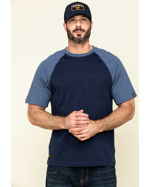 Hawx Men's Navy Midland Short Sleeve Baseball Work T-Shirt , Navy, hi-res