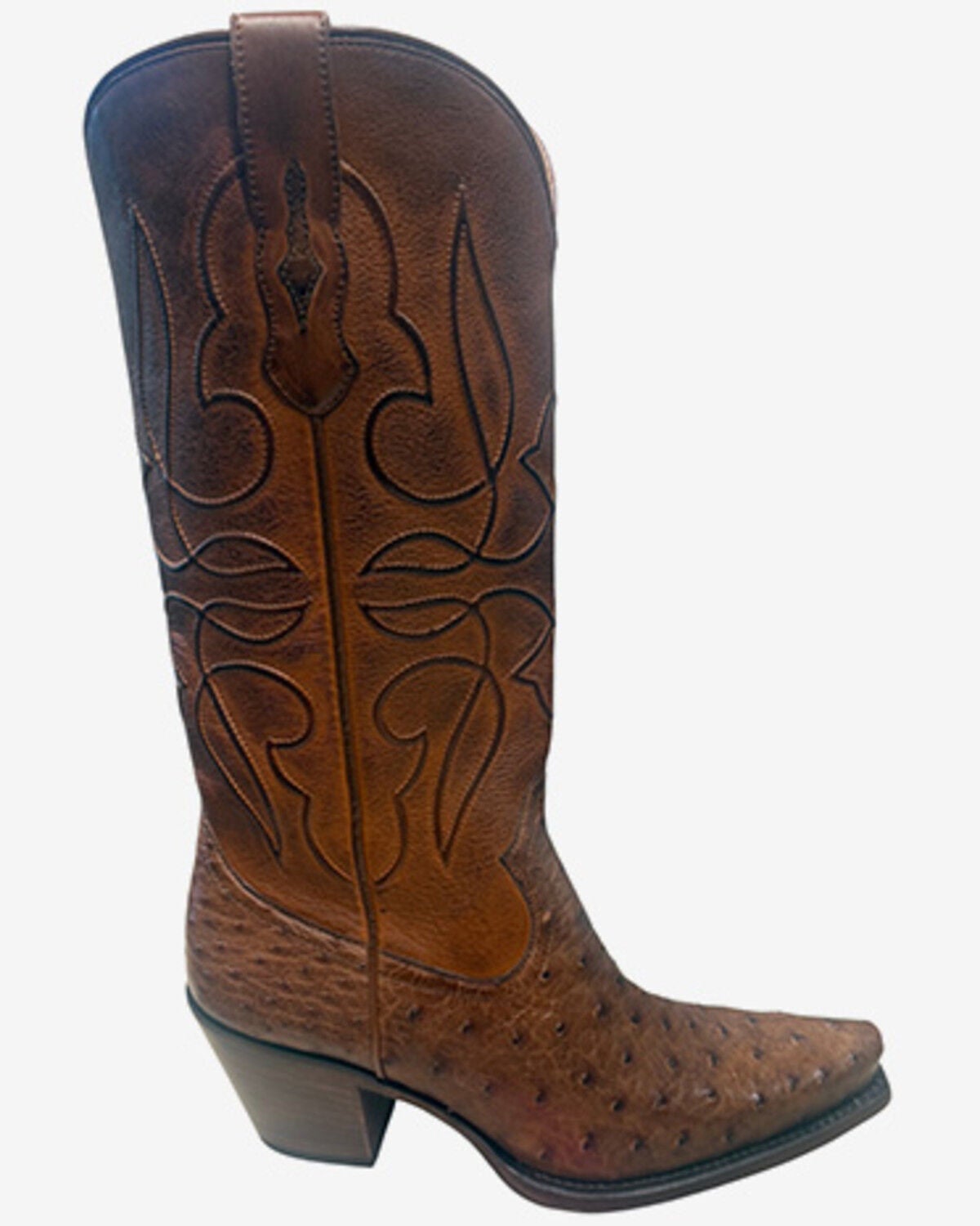 Shyanne Women's Blair Exotic Ostrich Western Boots - Snip Toe, Camel, hi-res
