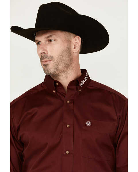 Image #3 - Ariat Men's Team Logo Twill Fitted Long Sleeve Button-Down Western Shirt , Burgundy, hi-res
