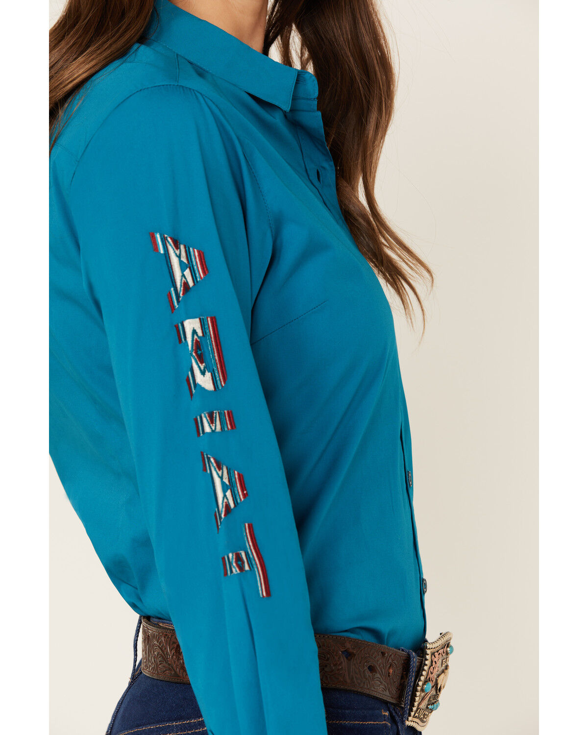 Image #3 - Ariat Women's Team Kirby Long Sleeve Button Down Stretch Western Shirt, Teal, hi-res