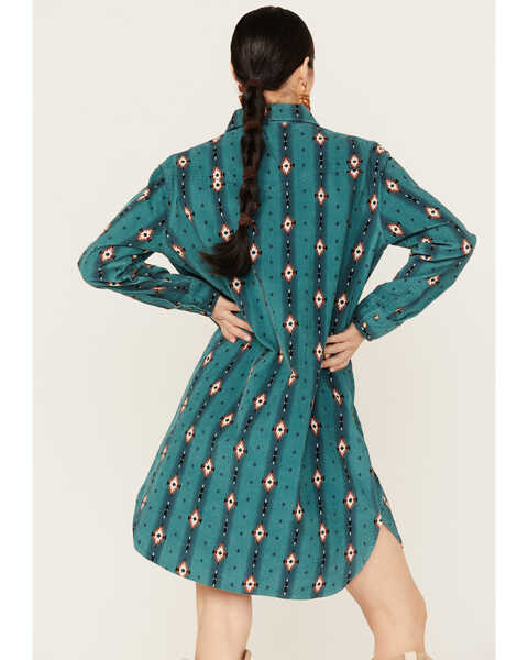 Image #4 - Wrangler Women's Southwestern Print Long Sleeve Mini Dress, Teal, hi-res