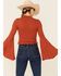 Image #3 - Shyanne Women's Rib Knit Mock Neck Bell Sleeve Top , Camel, hi-res