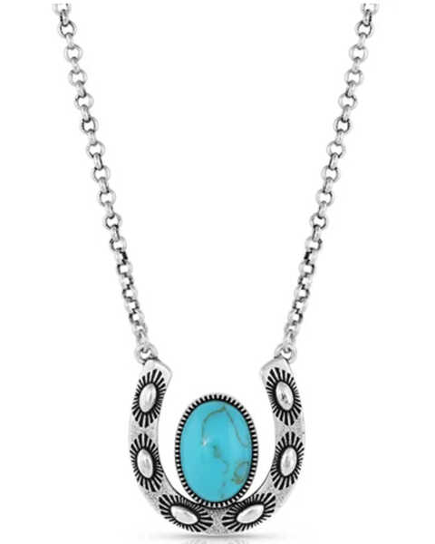 Montana Silversmiths Women's Within Luck Turquoise Horseshoe Necklace, Silver, hi-res