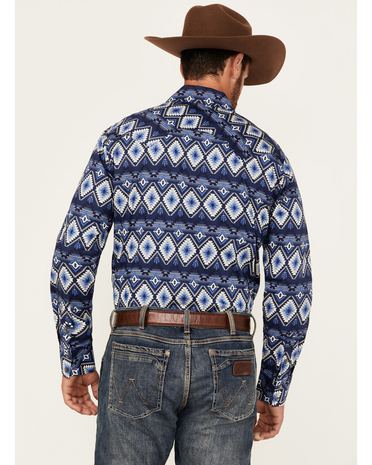 Image #4 - Rock & Roll Denim Men's Southwestern Print Long Sleeve Pearl Snap Stretch Western Shirt, Blue, hi-res