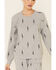 PJ Salvage Women's Stormy Monday Bolt Print Long Sleeve Top , Heather Grey, hi-res